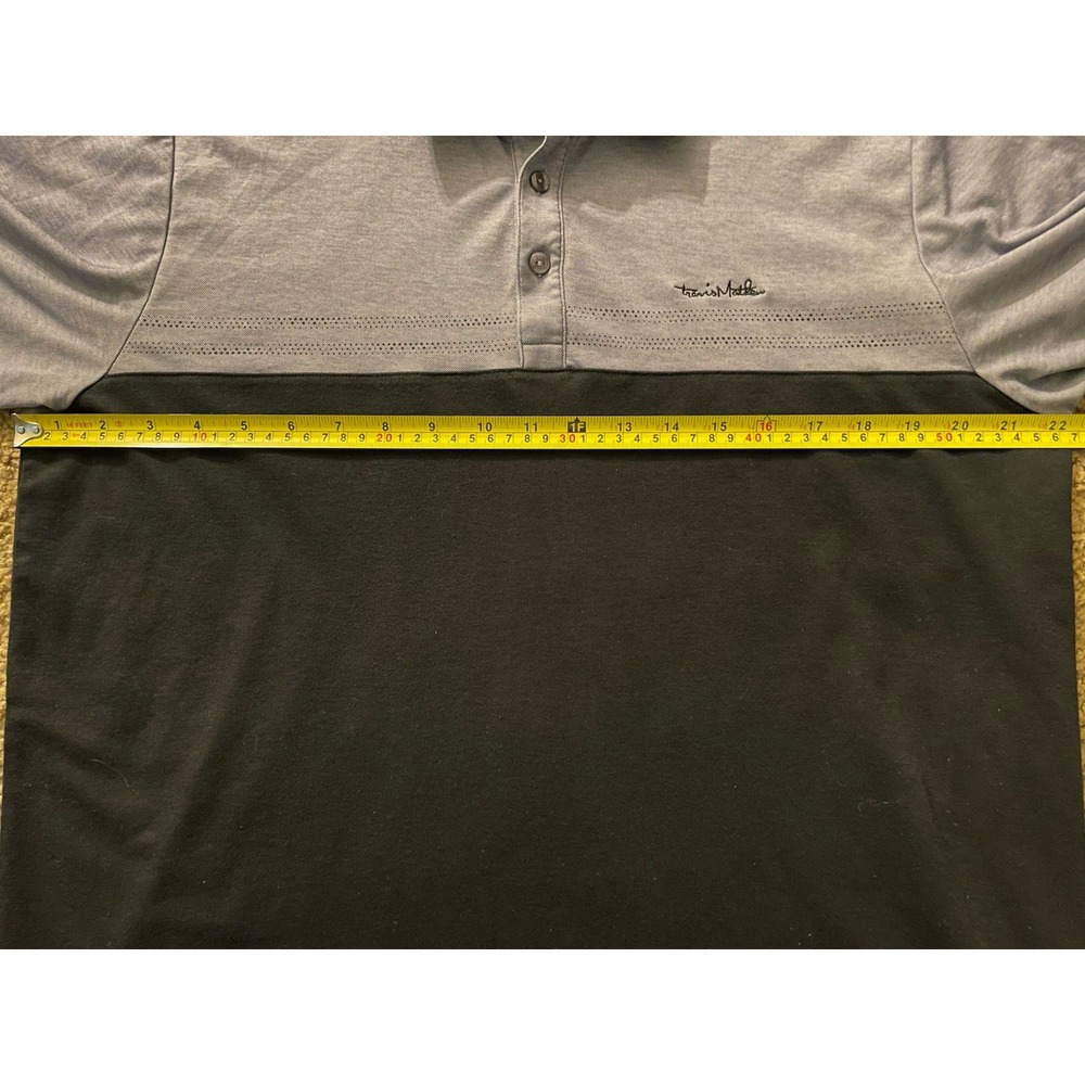 Travis Mathew Short Sleeve Polo Shirt Blue Black Colorblock Logo Large JBHS - Picture 7 of 9